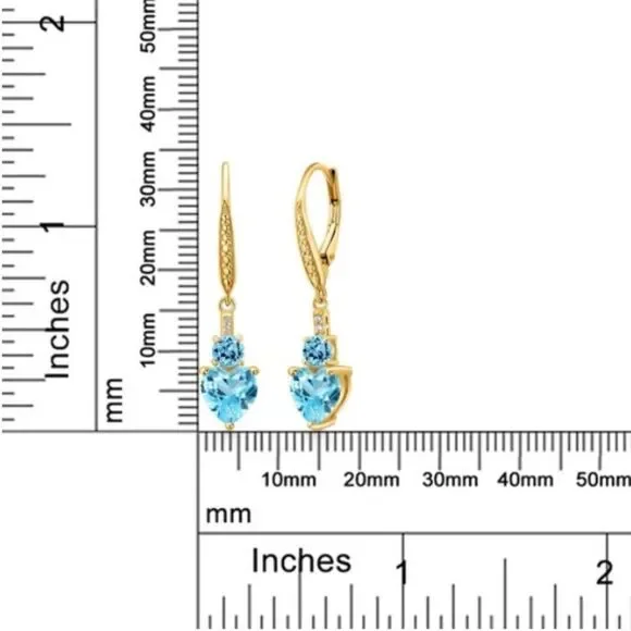18K Yellow Gold with 3.74 Cttw Swiss Blue Topaz and Diamond Heart Drop0 Earrings
